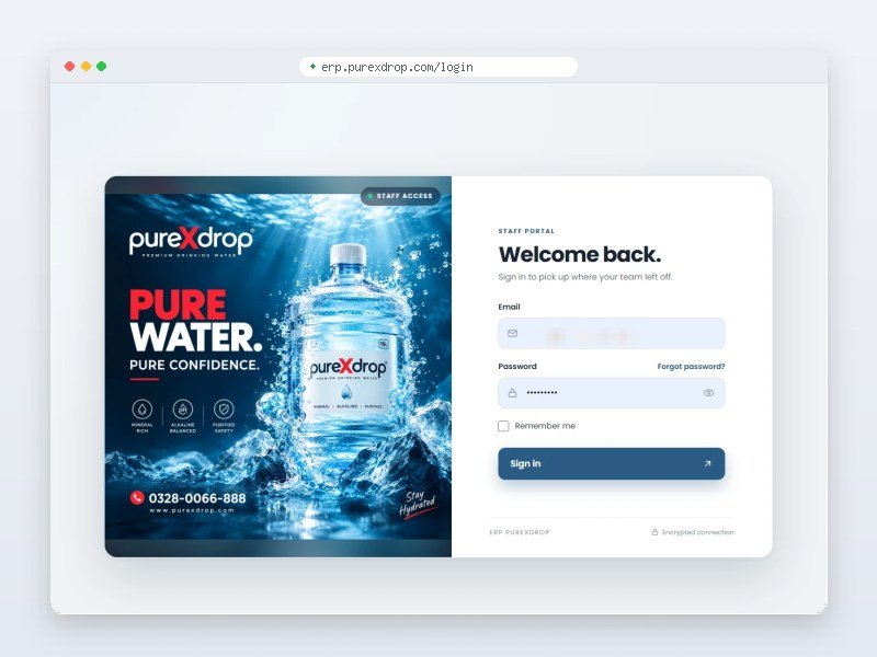 PureXdrop ERP — نظام توصيل المياه وإدارة الأعمال